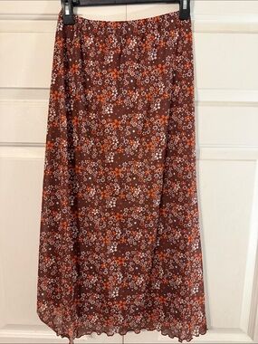 Brown Floral Slip Skirt with Orange and White Accents
